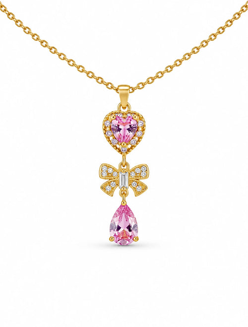 bow pendant pink crystal necklace