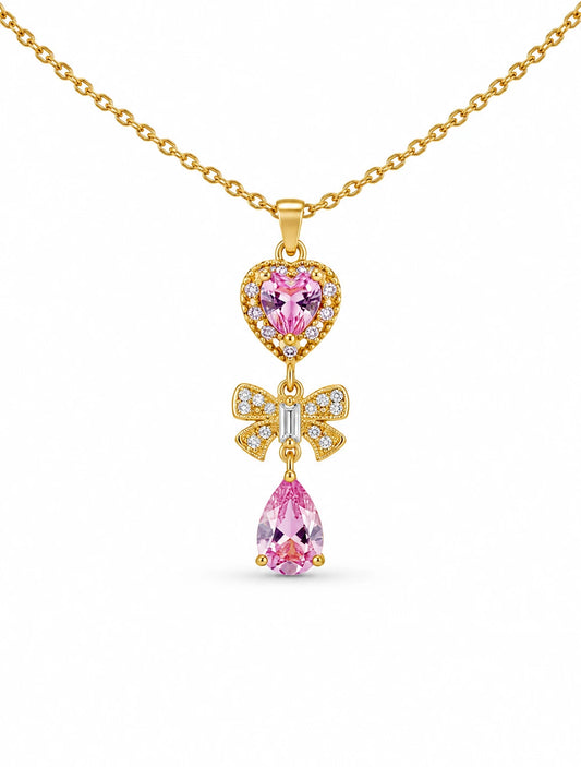 bow pendant pink crystal necklace