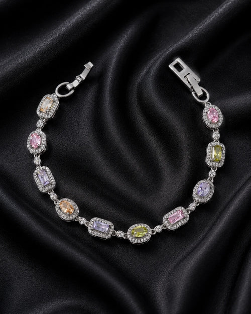 Swannah Pastel Gemstone Charm Silver Multicolor Crystal Link Bracelet for Women