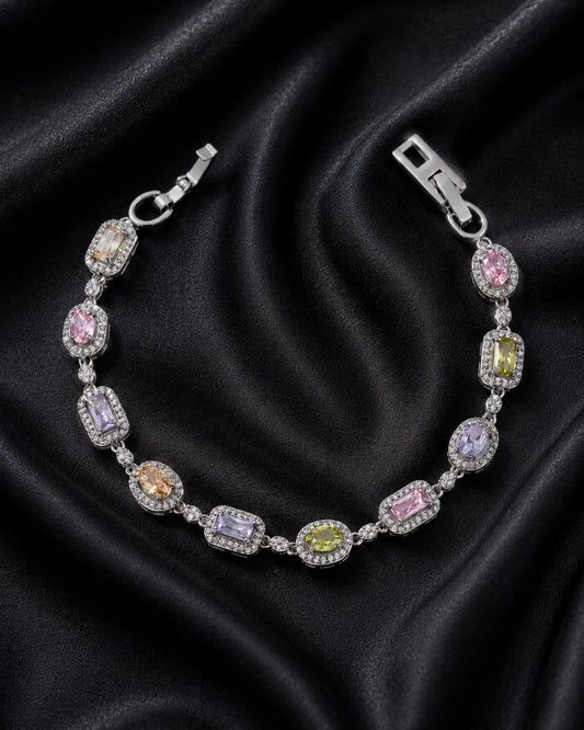 Swannah Pastel Gemstone Charm Silver Multicolor Crystal Link Bracelet for Women