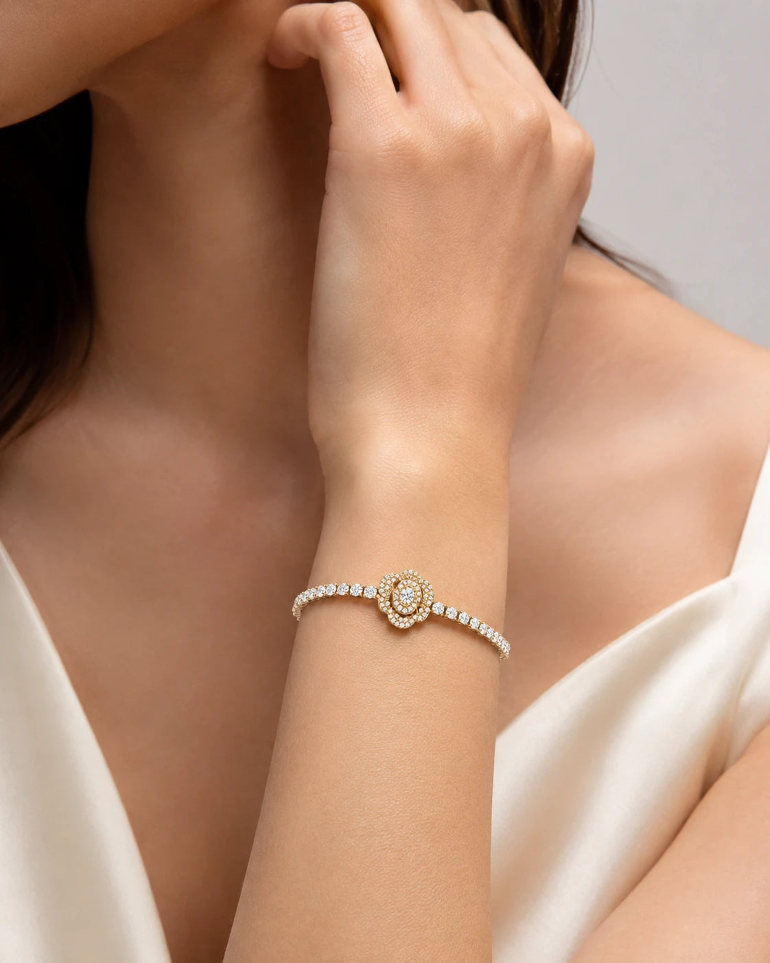 gold tennis flower bracelet