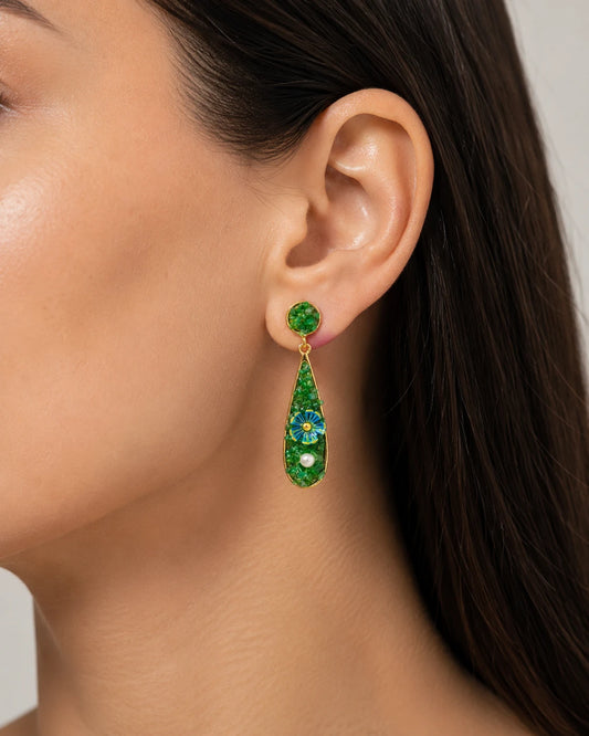 green floral earrings