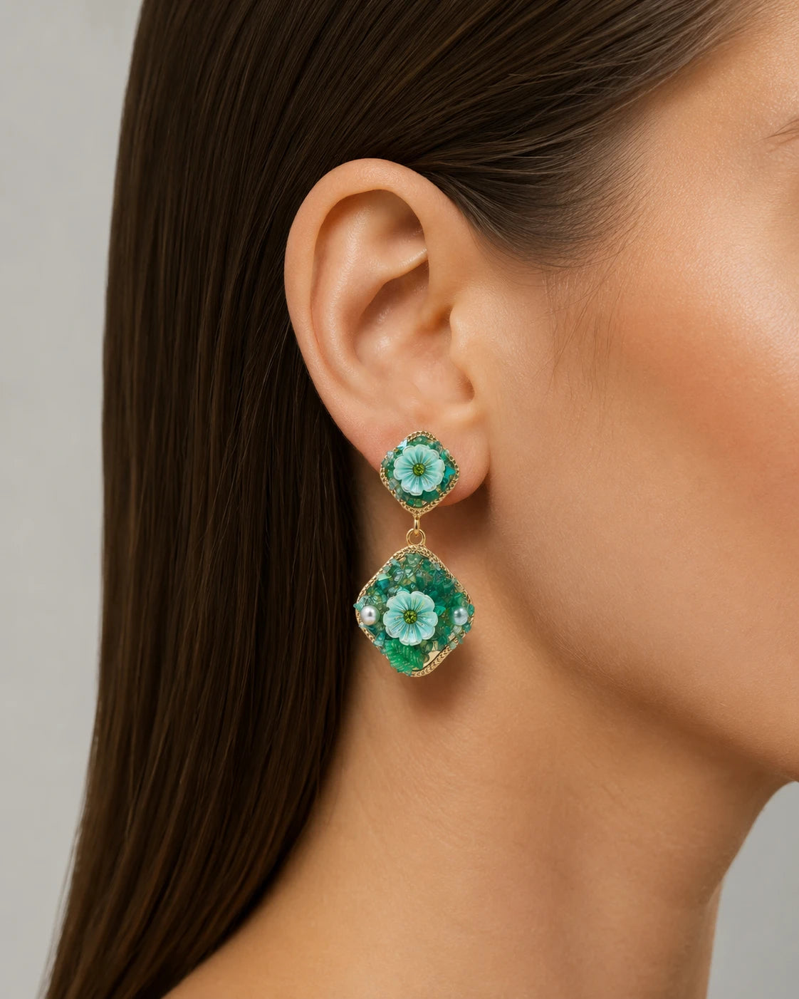 green floral earrings