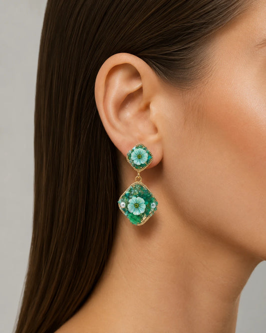 green floral earrings