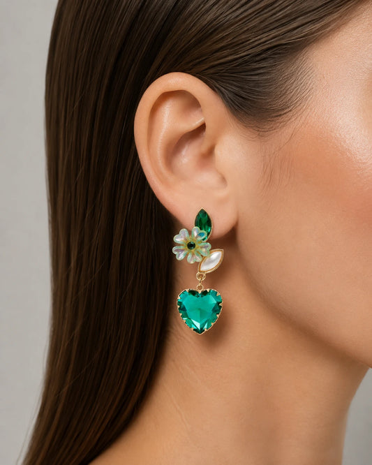 green heart earrings