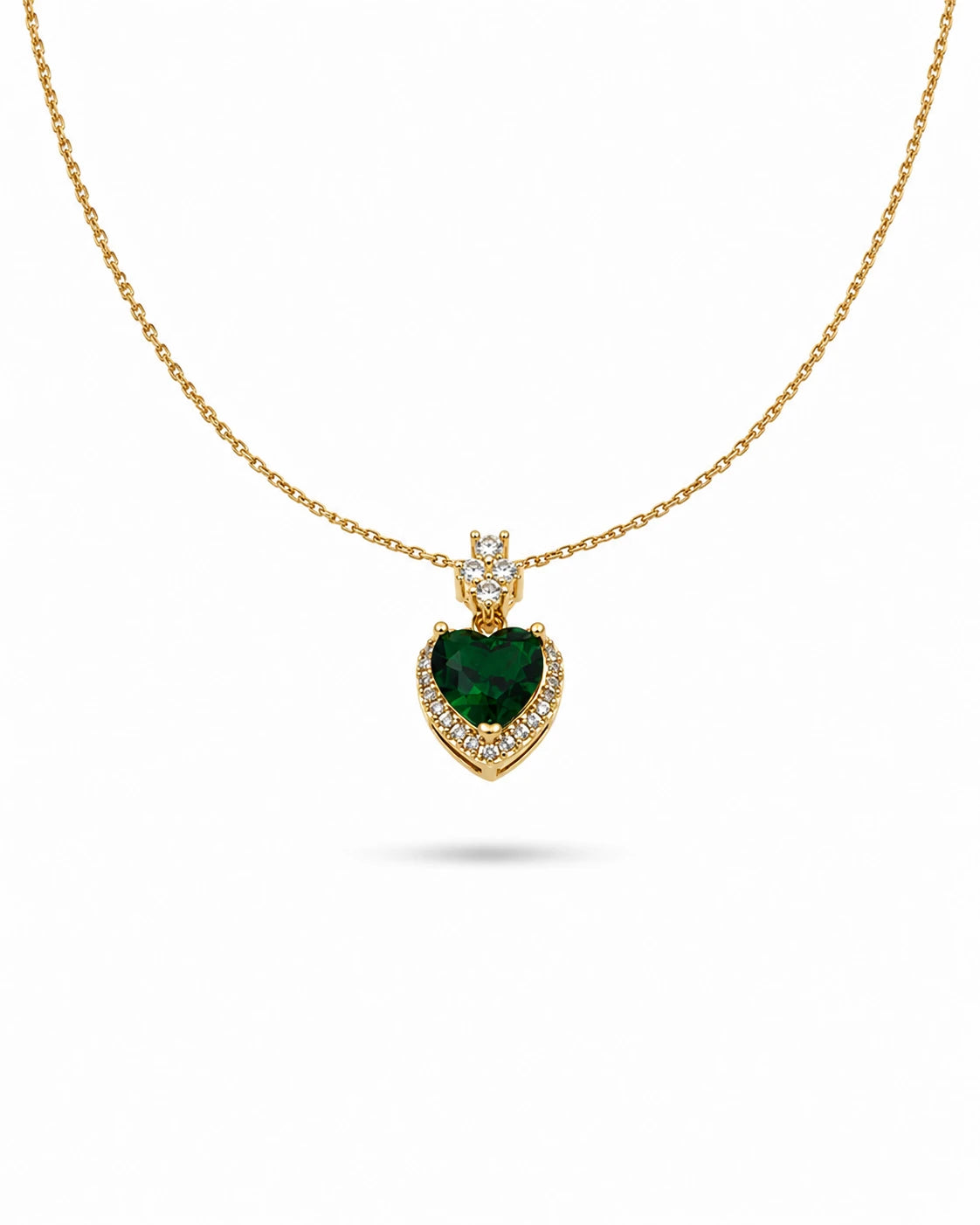 heart halo green crystal necklace