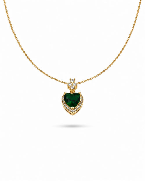 heart halo green crystal necklace