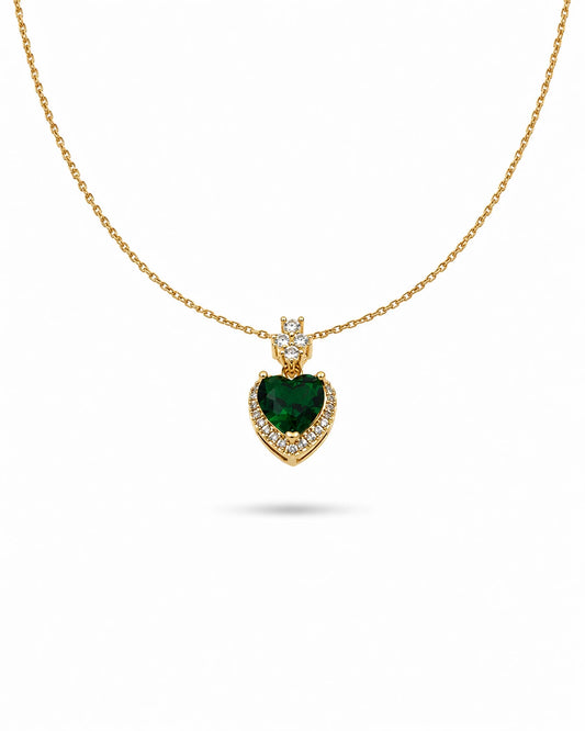heart halo green crystal necklace