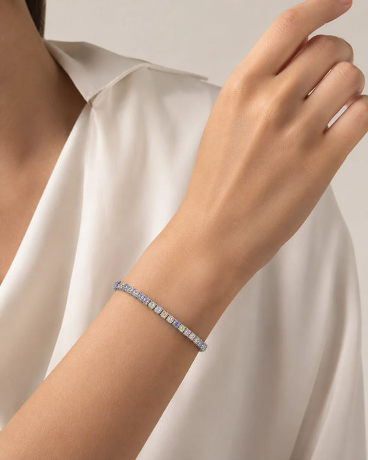 pastel gemstone silver tennis bracelet