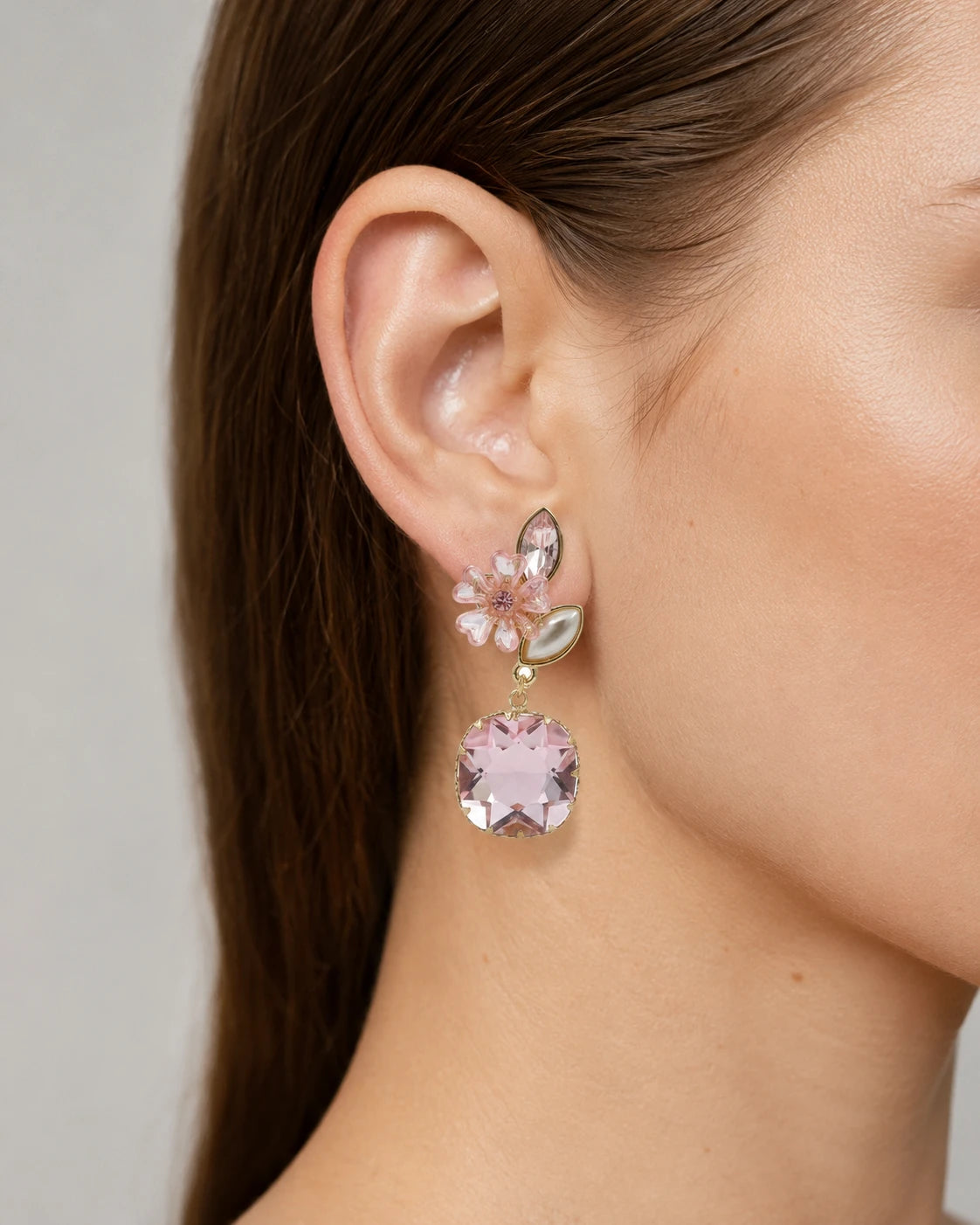 pink flower earrings