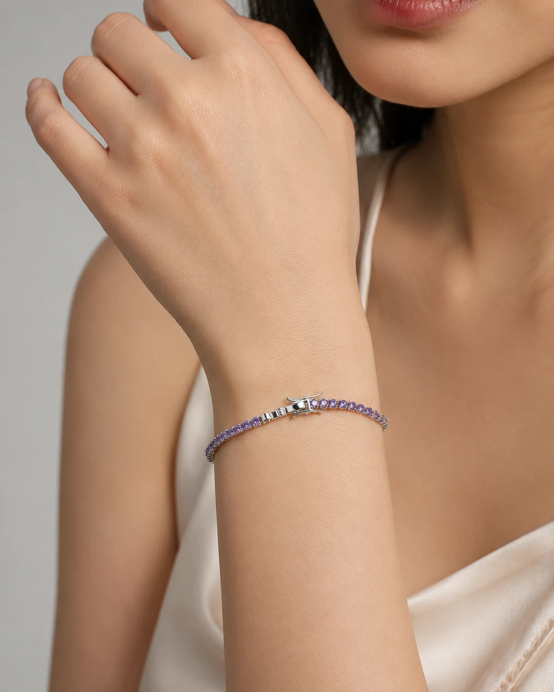 purple crystal tennis bracelet