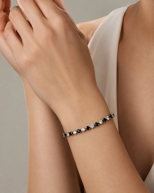 silver tennis black white bracelet