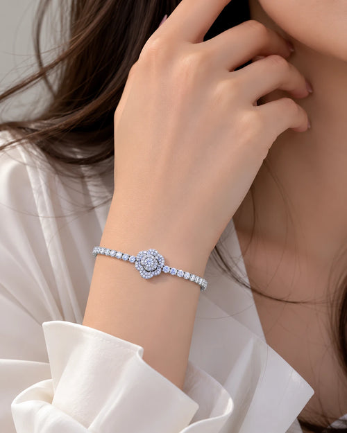 silver tennis floral crystal bracelet