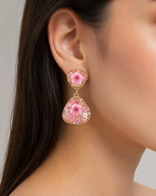 pink floral earrings