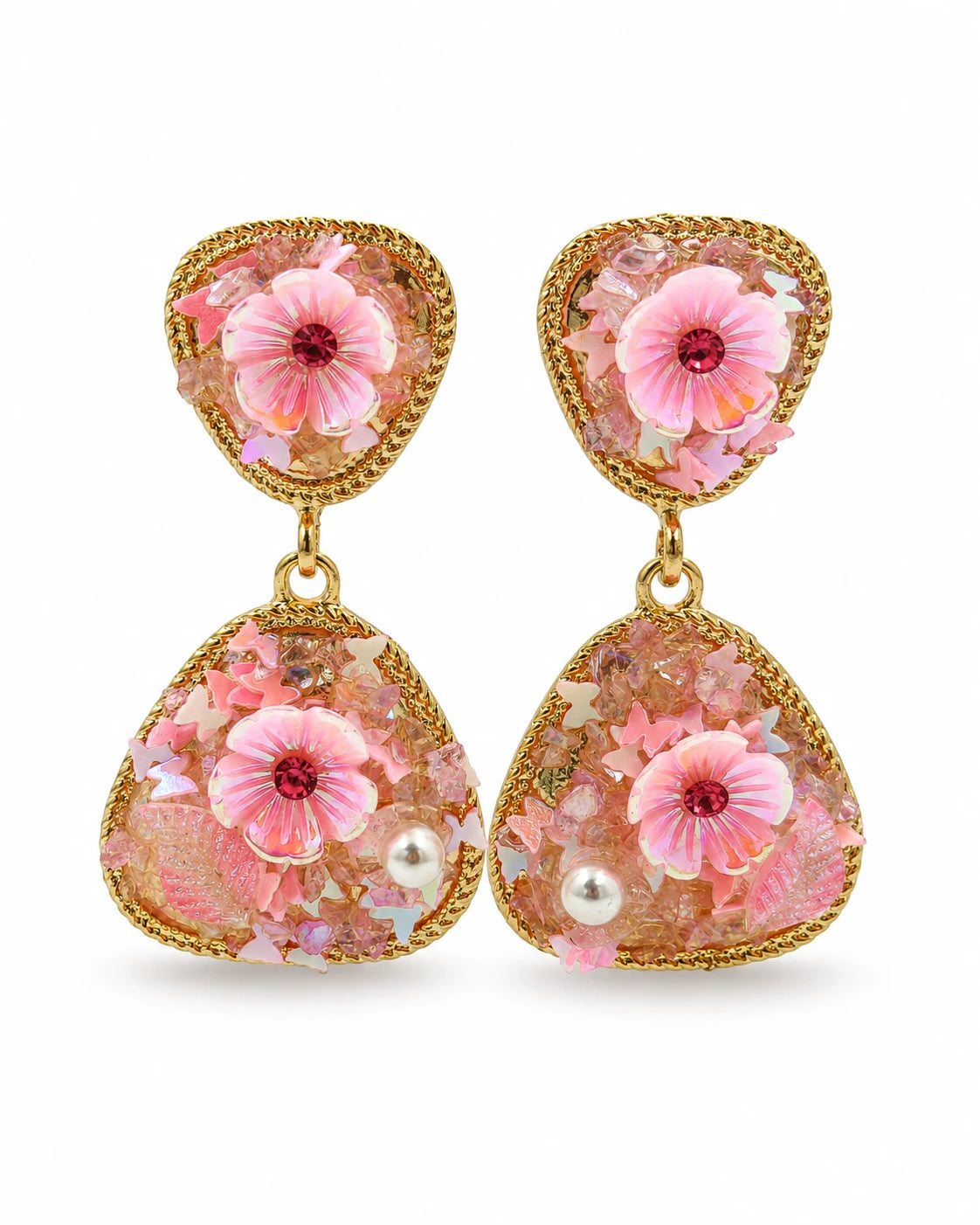 Swannah Blush Garden Bloom Pink Floral Statement Drop Earrings for Women
