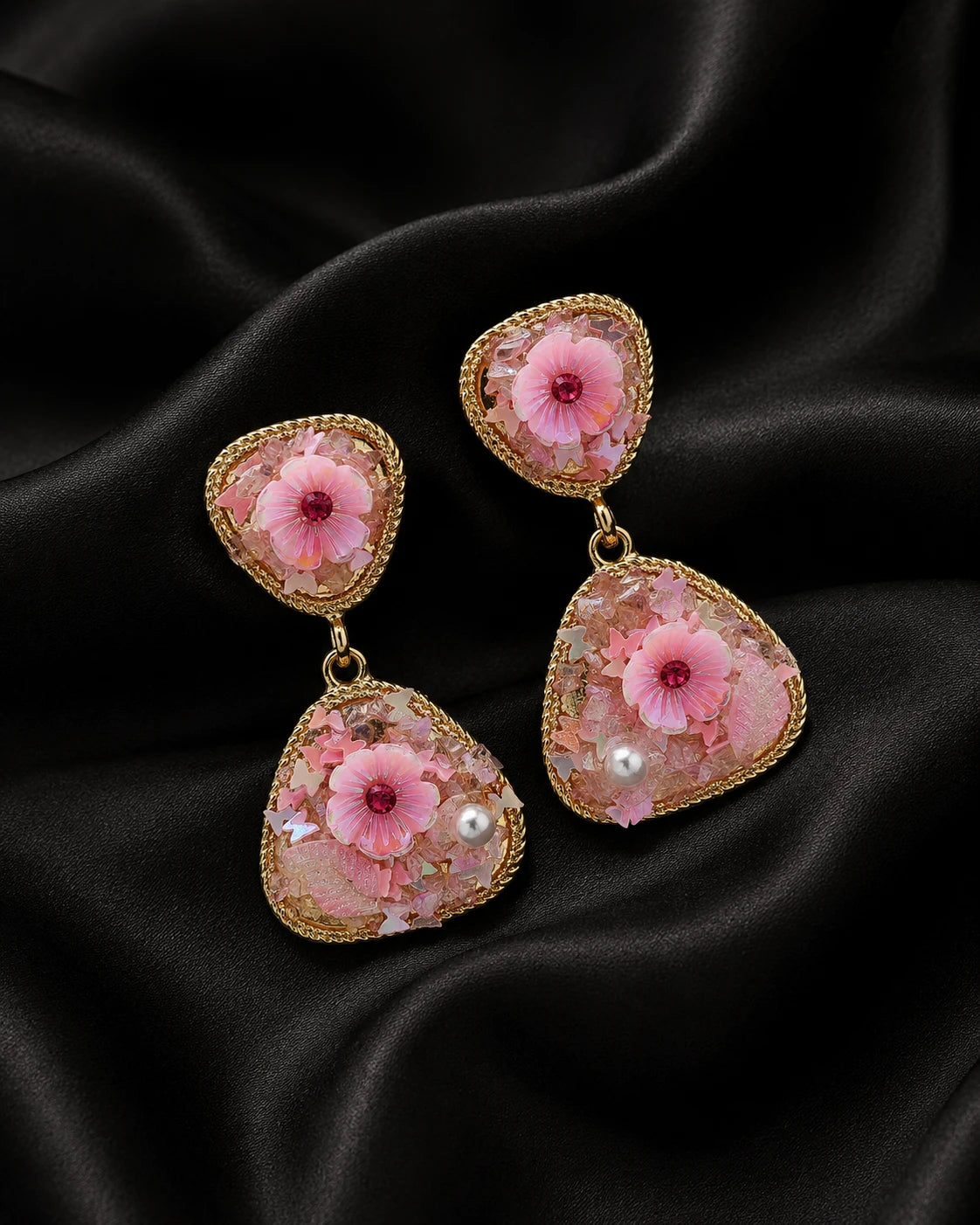 Swannah Blush Garden Bloom Pink Floral Statement Drop Earrings for Women