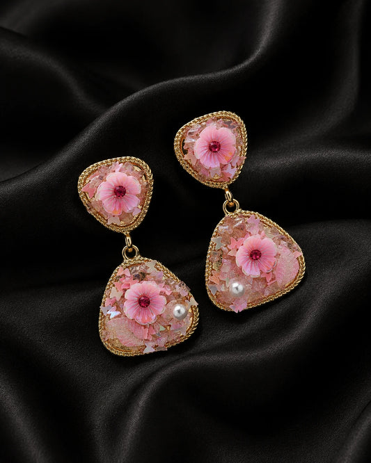Swannah Blush Garden Bloom Pink Floral Statement Drop Earrings for Women