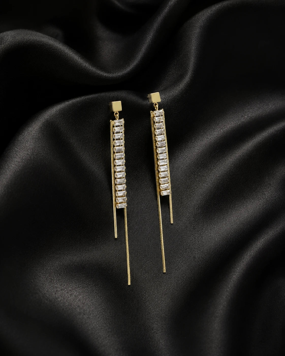 Swannah Crystal Cascade Tassel Gold Plated Baguette Stone Drop Earrings for Women
