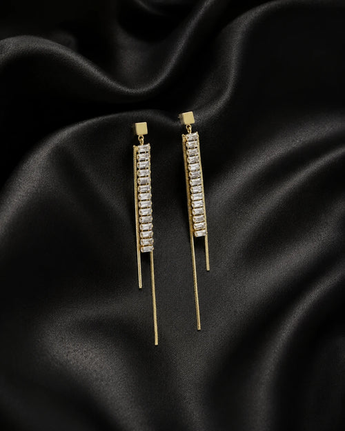Swannah Crystal Cascade Tassel Gold Plated Baguette Stone Drop Earrings for Women