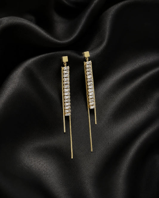 Swannah Crystal Cascade Tassel Gold Plated Baguette Stone Drop Earrings for Women